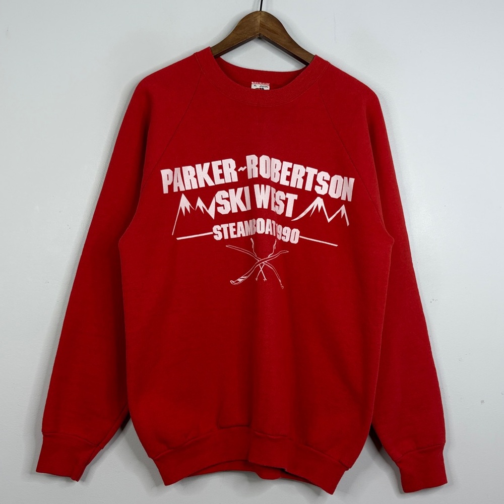 Vintage Sweatshirt Mens XL Red Fleece Ski Resort 90s Made in USA Unisex Retro
